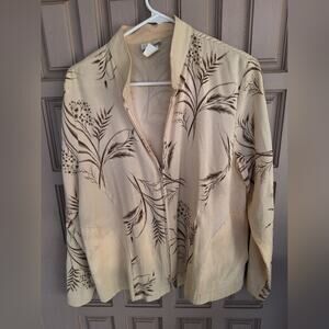 Classic Caribe Floral Beige Women's Jacket SzM Zip Front Pockets Rayon Blend